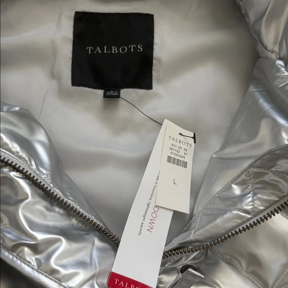 Talbots silver Quilted puffer Vest large - Picture 3 of 9